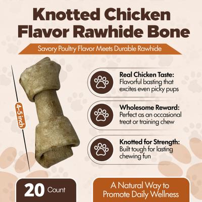 Show full view: The Treat Shack Knotted 4 to 5-in Chicken Flavor Rawhide Bone Dog Treats, 20 count slide 4 of 8