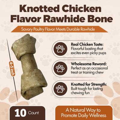 Show full view: The Treat Shack Knotted 4 to 5-in Chicken Flavor Rawhide Bone Dog Treats, 10 count slide 4 of 8