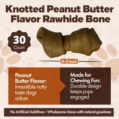 Show full view: The Treat Shack Knotted 4 to 5-in Peanut Butter Flavor Rawhide Bone Dog Treats, 30 count slide 4 of 8