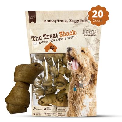 Show full view: The Treat Shack Knotted 4 to 5-in Peanut Butter Flavor Rawhide Bone Dog Treats, 20 count slide 3 of 8