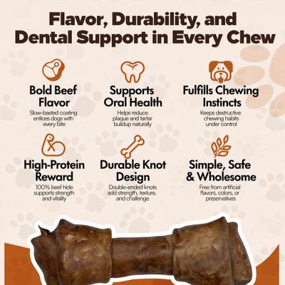Show full view: The Treat Shack Knotted 8 to 9-in Beef Flavor Rawhide Bone Dog Treats, 3 count slide 7 of 8