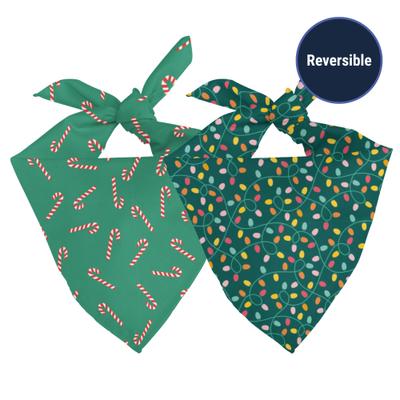 Dog Bandana Co. Christmas Light & Candy Cane Dog Bandana, Green