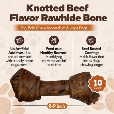 Show full view: The Treat Shack Knotted 8 to 9-in Beef Flavor Rawhide Bone Dog Treats, 10 count slide 4 of 8