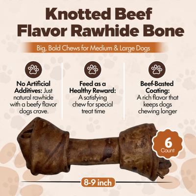 Show full view: The Treat Shack Knotted 8 to 9-in Beef Flavor Rawhide Bone Dog Treats, 6 count slide 4 of 8