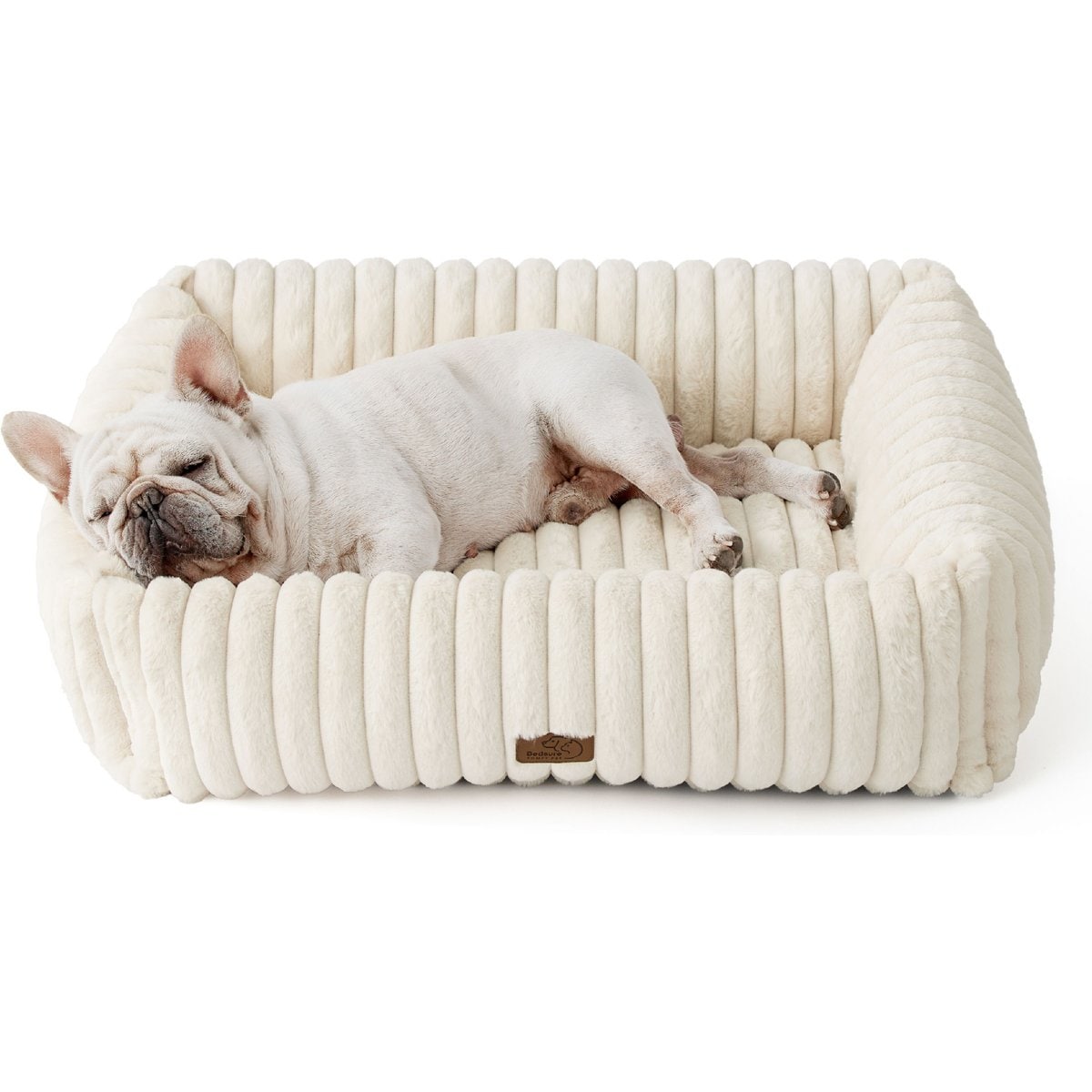 Bedsure ComfyFleece Orthopedic Bolster Dog Bed with Removable Cover, Cream, Medium Plus
