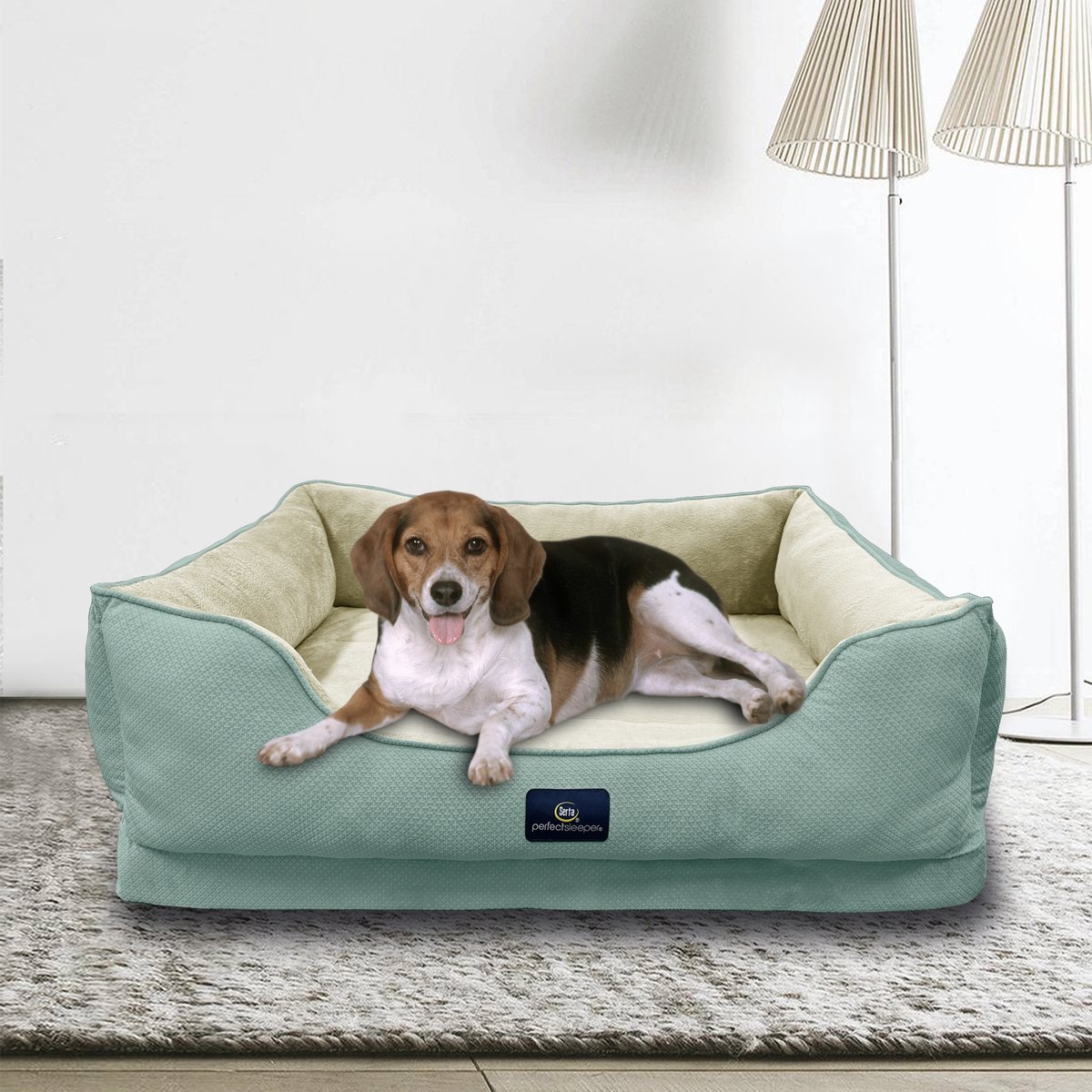 Serta Cuddler Orthopedic Bolster Dog & Cat Bed, Large, Blue