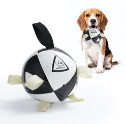Nocciola Magic Pup Soccer Interactive Durable Tug & Fetch Squeaky Ball Dog Toy, Classic Black & White, Medium: 6-in