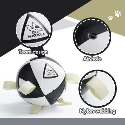 Show full view: Nocciola Magic Pup Soccer Interactive Durable Tug & Fetch Squeaky Ball Dog Toy, Classic Black & White, Medium: 6-in slide 2 of 6
