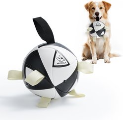 Nocciola Magic Pup Soccer Interactive Durable Tug & Fetch Squeaky Ball Dog Toy, Classic Black & White, Large: 8-in