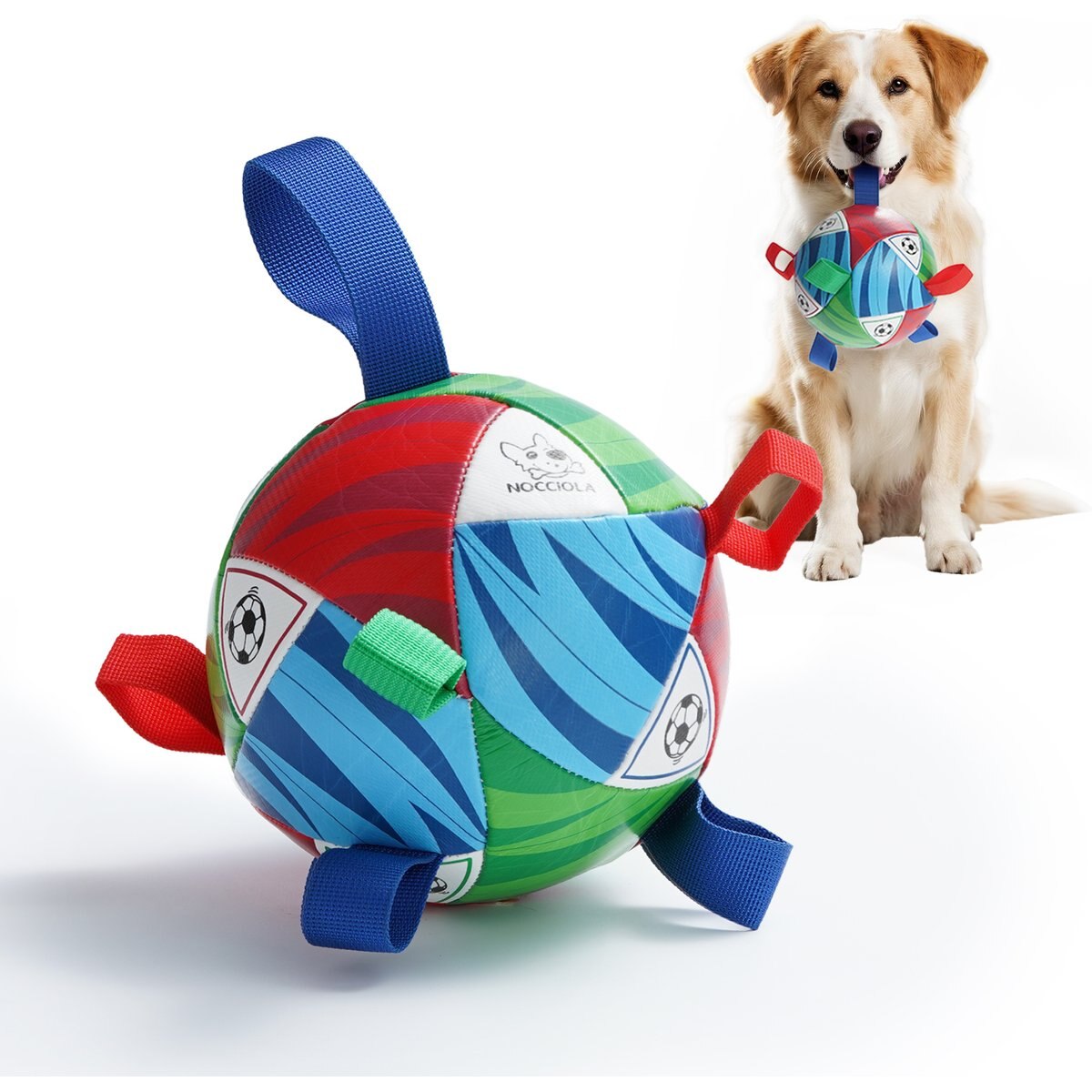 Nocciola PIFA 2026 World Cup Soccer Interactive Durable Tug & Fetch Squeaky Ball Dog Toy, Multicolor Edition, Large: 8-in