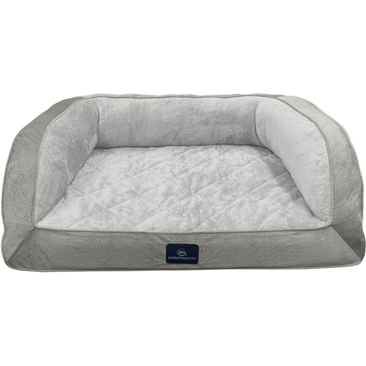 Serta Quilted Orthopedic Bolster Couch Dog & Cat Bed with Removable Cover, Gray, Large