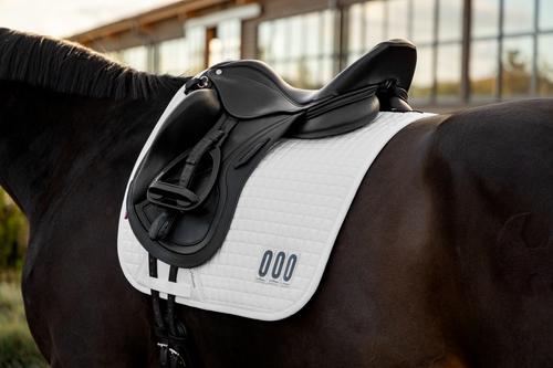 Show full view: LeMieux Cotton Dressage Competition Square Horse Saddle Pad, White, Small/Medium slide 3 of 5