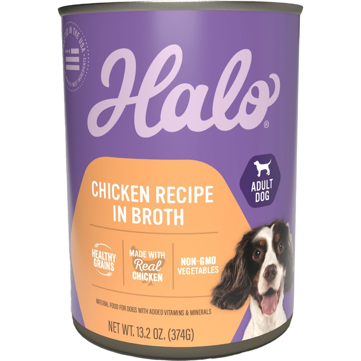Halo Holistic Adult Complete Digestive Health Healthy Grain Real Chicken in Broth Recipe Wet Dog Food, 13.2-oz can, case of 6