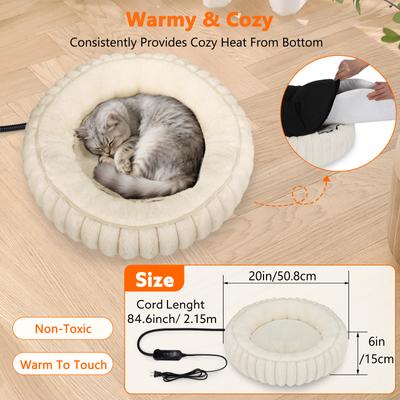 Show full view: Invenho Rabbit Flannel Heated Cat & Dog Bed, 20-in x 12-in, White slide 3 of 9