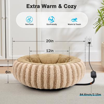 Show full view: Invenho Rabbit Fleece & Teddy Fleece Strips Heated Cat & Dog Bed, 20-in x 12-in, Brown slide 6 of 8