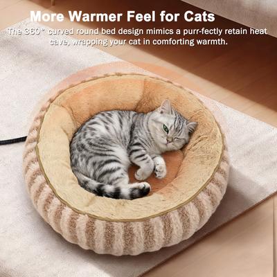 Show full view: Invenho Rabbit Fleece & Teddy Fleece Strips Heated Cat & Dog Bed, 20-in x 12-in, Brown slide 2 of 8