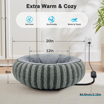 Show full view: Invenho Rabbit Fleece & Teddy Fleece Strips Heated Cat & Dog Bed, 20-in x 12-in, Grey slide 6 of 8