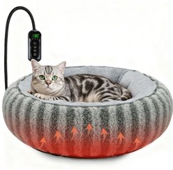 Invenho Rabbit Fleece & Teddy Fleece Strips Heated Cat & Dog Bed, 20-in x 12-in, Grey