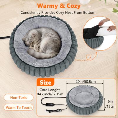 Show full view: Invenho Rabbit Flannel Heated Cat & Dog Bed, 20-in x 12-in, Grey slide 5 of 8
