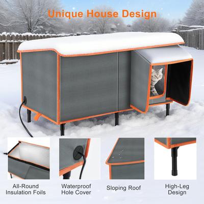 Show full view: Invenho Waterproof Outdoor Heated Cat House with Safe Escape Door, Grey, 25.7-in x 13.5-in slide 6 of 9
