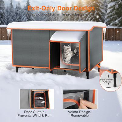 Show full view: Invenho Waterproof Outdoor Heated Cat House with Safe Escape Door, Grey, 25.7-in x 13.5-in slide 4 of 9
