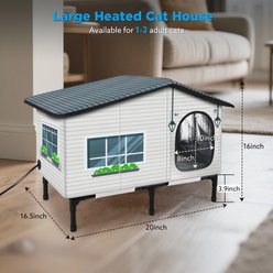 Invenho Heated Pointed Roof Outdoor Cat House with Printed Design, Grey, 25.7-in x 13.5-in slide 2 of 7