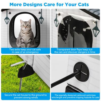 Show full view: Invenho Heated Pointed Roof Outdoor Cat House with Printed Design, Grey, 25.7-in x 13.5-in slide 7 of 7