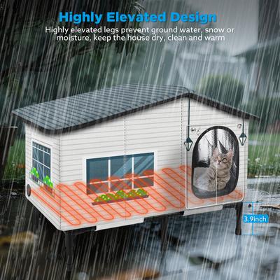 Show full view: Invenho Heated Pointed Roof Outdoor Cat House with Printed Design, Grey, 25.7-in x 13.5-in slide 3 of 7