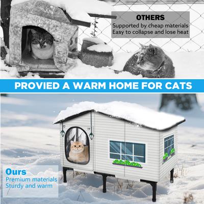 Show full view: Invenho Heated Pointed Roof Outdoor Cat House with Printed Design, Grey, 25.7-in x 13.5-in slide 5 of 7