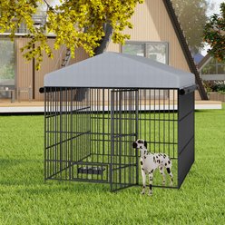 jansno Metal Outdoor Dog Pen with Roof Cover, Black & Gray