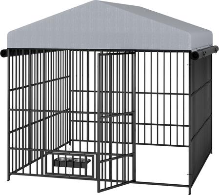 Show full view: jansno Metal Outdoor Dog Pen with Roof Cover, Black & Gray slide 4 of 6