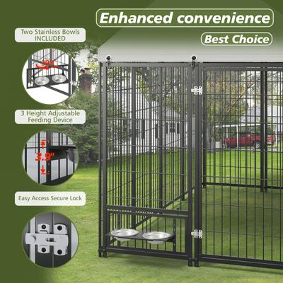 Show full view: jansno Outdoor Metal Dog Pen with Roof Cover, Black slide 6 of 7