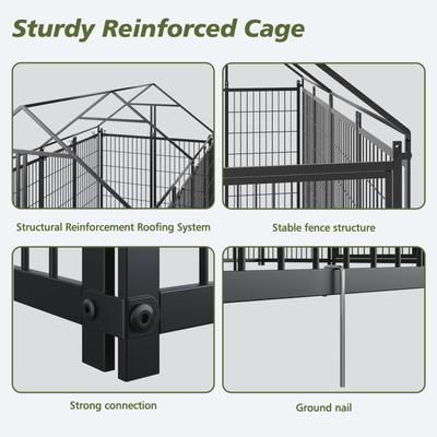Show full view: jansno Outdoor Metal Dog Pen with Roof Cover, Black slide 5 of 7