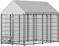 jansno Outdoor Metal Dog Pen with Roof Cover, Black