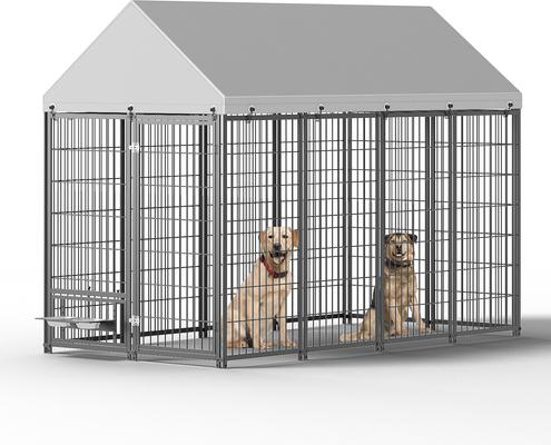 Show full view: jansno Outdoor Metal Dog Pen with Roof Cover, Black slide 2 of 7