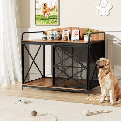 Show full view: jansno Heavy Duty Farmhouse Wooden End Table Furniture Style Dog Crate slide 3 of 7