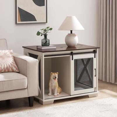 Show full view: jansno Farmhouse Wooden End Table Furniture Style Dog Crate slide 2 of 5