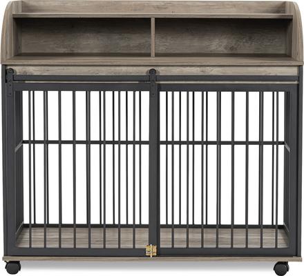 Show full view: jansno Wooden Furniture Style Dog Crate with Lockable Wheels slide 4 of 9