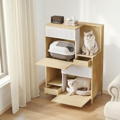 Yafylly Side Table Cat Litter Box Enclosure, Natural, Large