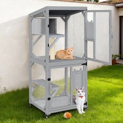 Yafylly Outdoor Waterproof Roof Cat House with Wheels, Gray, Large