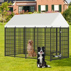 Yafylly Outdoor Roof Dog Kennel with 2 Rotating Feeder Bowl, Black, Large