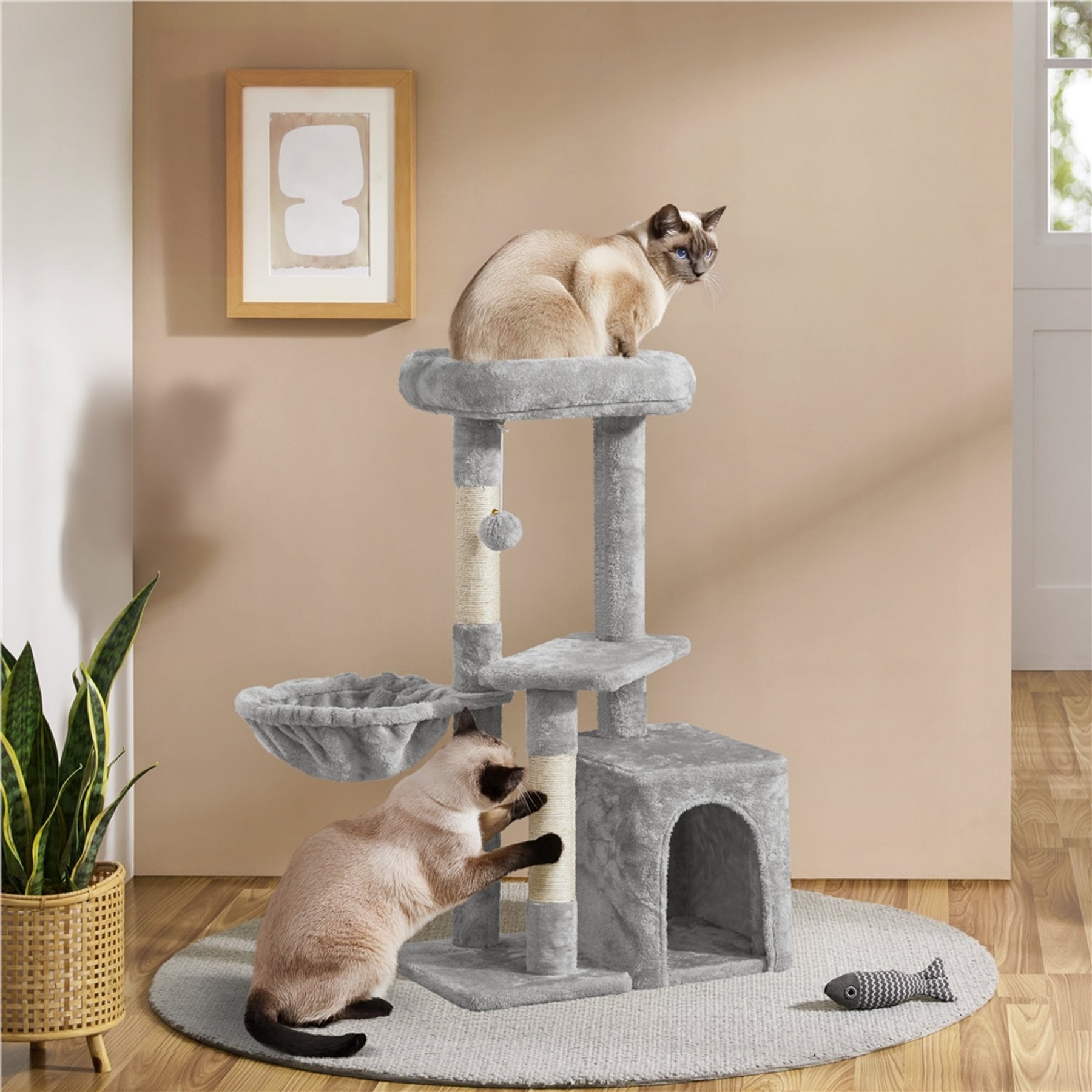 Yaheetech 34.5-in Plush Cover Cat Tree, Light Gray