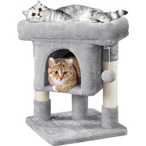Yaheetech 2-Level 23.5-in Plush Cat Tree & Condo, Light Gray