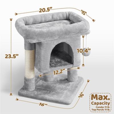 Show full view: Yaheetech 2-Level 23.5-in Plush Cat Tree & Condo, Light Gray slide 4 of 11