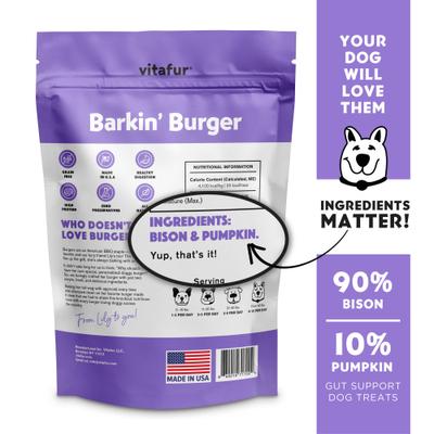 Show full view: Vitafur Barkin Burger Bison & Pumpkin Dog Treat, 4-oz bag slide 3 of 8