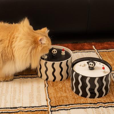 Show full view: Happy & Polly Devil Horn Ceramic Cat Water Fountain, Striped Black, 1.5L/50-oz slide 4 of 9