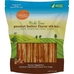 Canine Naturals Hide Free 5-inch Peanut Butter Flavor Stick Dog Chew, 40 count