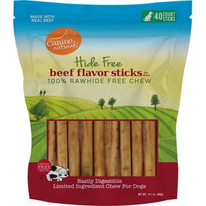 Canine Naturals Hide Free 5-inch Beef Flavor Stick Dog Chew, 40 count