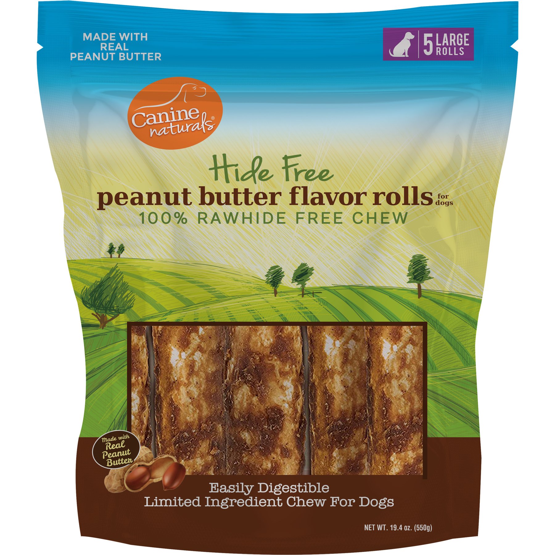 Canine Naturals Hide Free Peanut Butter Flavor Roll Dog Chew Treat, 5 count