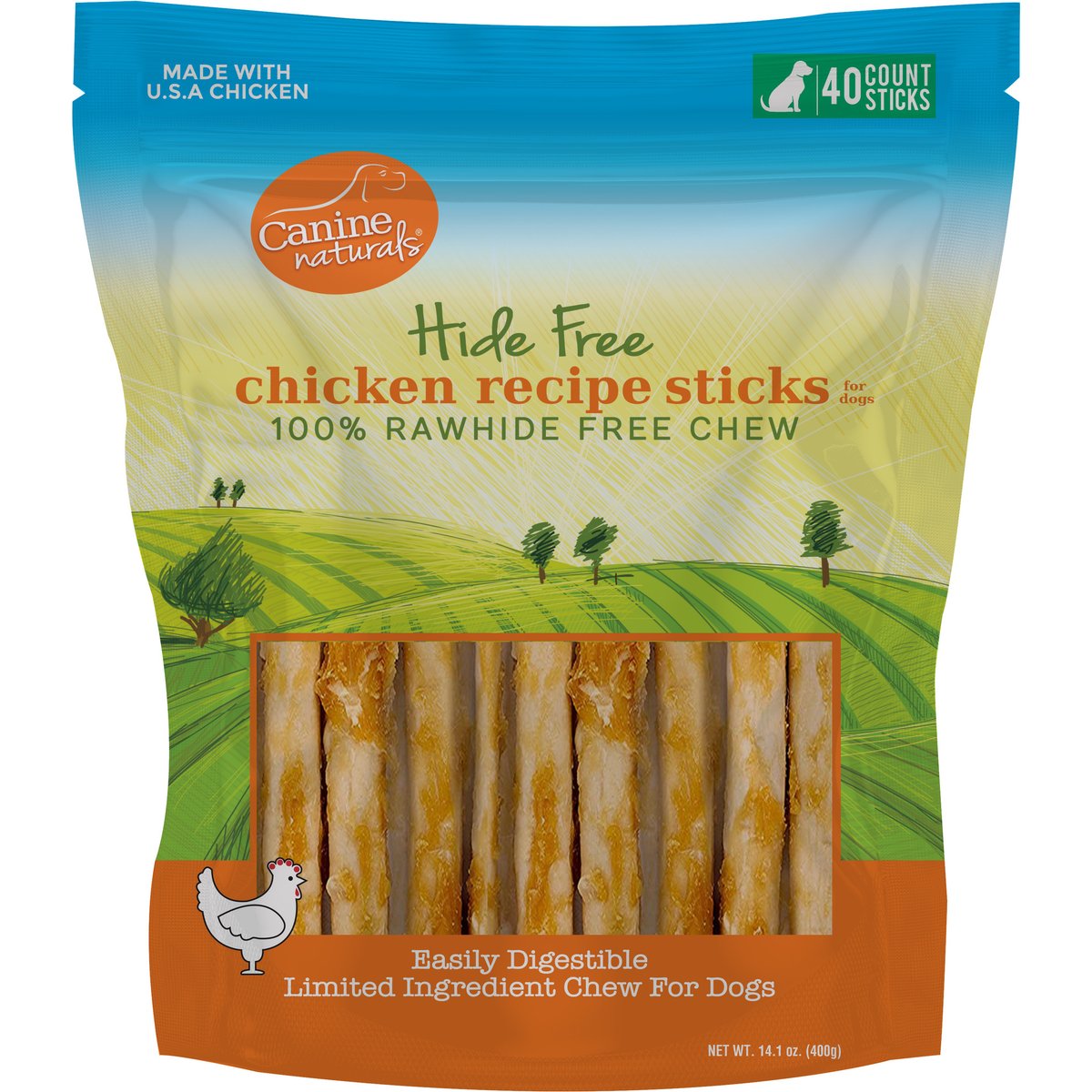 Canine Naturals Hide Free Chicken Recipe Stick Dog Chew, 40 count